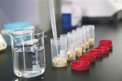 北京智云達(dá)科技有限公司實(shí)驗(yàn)室，實(shí)驗(yàn)人員對(duì)6種面食進(jìn)行甲醛檢測(cè)。